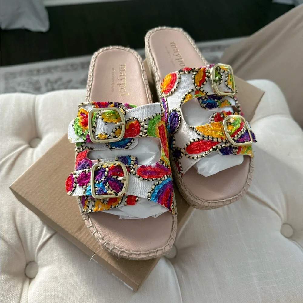 NEW Maypol Espadrille Embroidered Slide Sandals Size 9.5‎
